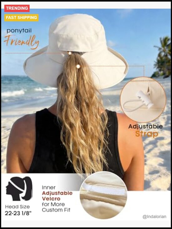 Wide Brim Ponytail Sun Hat UPF 80+ Cotton Foldable Beach Hat main image 4